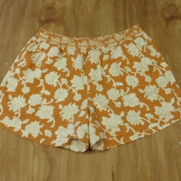 BRIGGS Linen Blend Pull On Shorts Womens Size XL Orange Cream Floral Flowers NWT