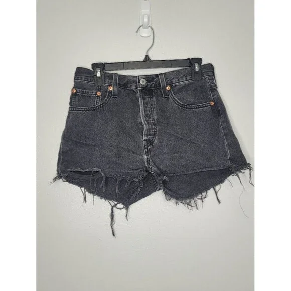 Levi's Women's 501 Original Shorts black raw hem button fly size 28