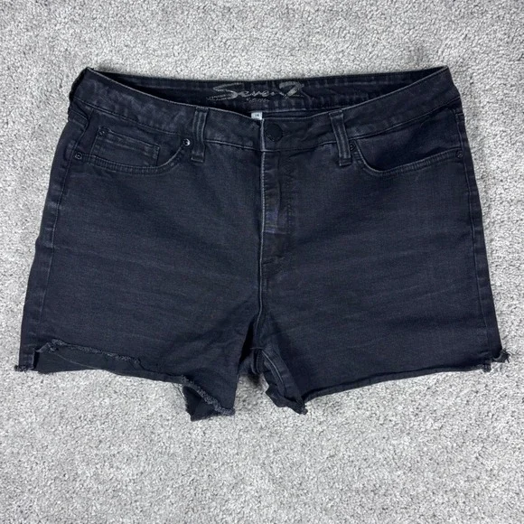 SEVEN7 Women's Black Denim Cutoff Shorts Size‎ 14 Raw Hem Distressed Casual
