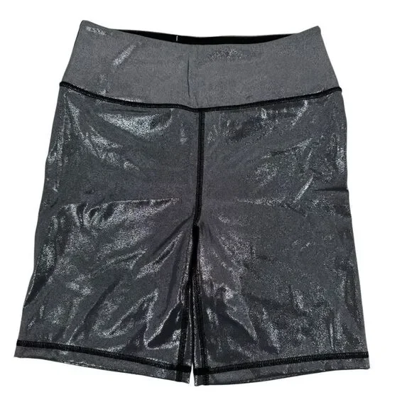 Victoria Sport Metallic Bike Shorts Size XS Silver High Rise 7 In Inseam Sporty