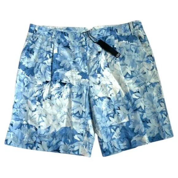 Tibi Shorts 10 NEW Blue Floral Silk and Linen 9” Inseam