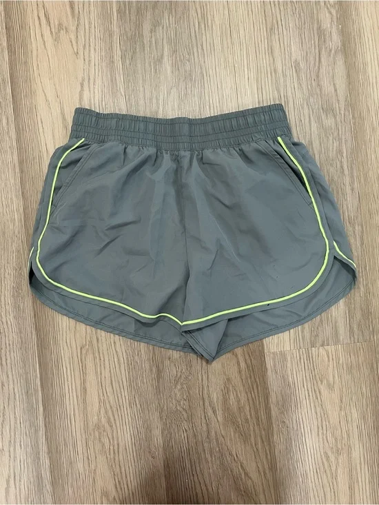 Athletic Works Gray Green Neon Trim Lined Running Shorts Size XS 0-2