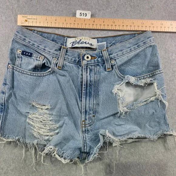 Vintage Express Bleus High Waisted Distressed Denim‎ Shorts Light Wash Size 5/6R