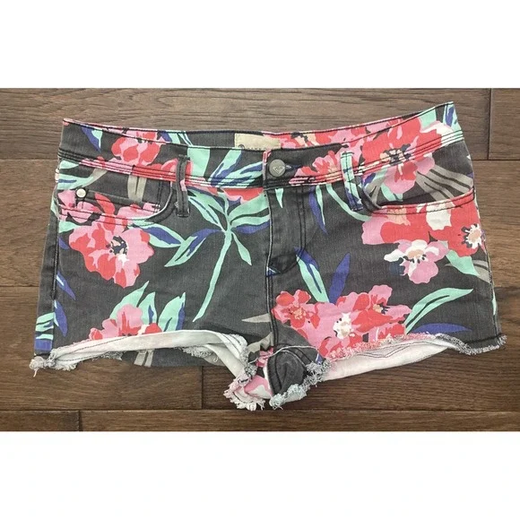 Roxy Juniors Carnival Tropical Floral Denim Cut Off Shorty Shorts‎ Size 28