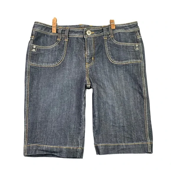 Yuva Denim Bermuda Shorts Womens 14 Dark Blue Stretch Pockets Casual Summer