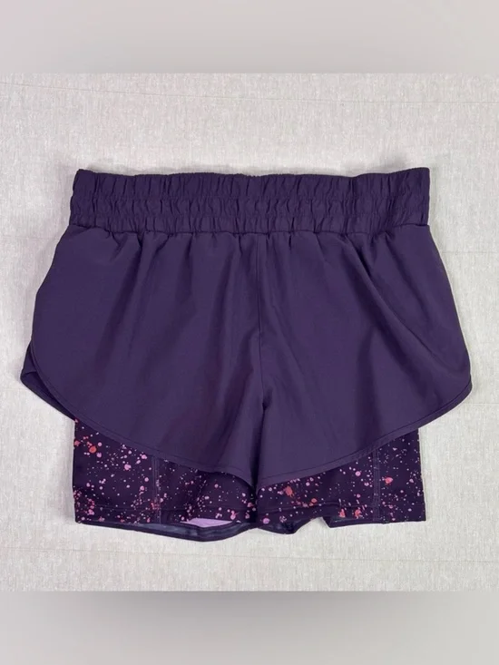 Athleta Hit It 2 In 1 Shorts Purple Splatter Lined Running Athletic Sz S