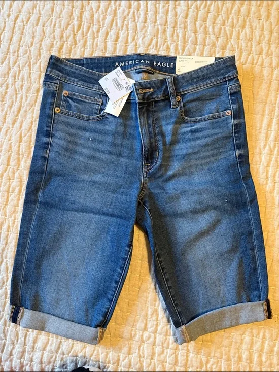 American Eagle Blue Rolled-Cuff Denim Shorts