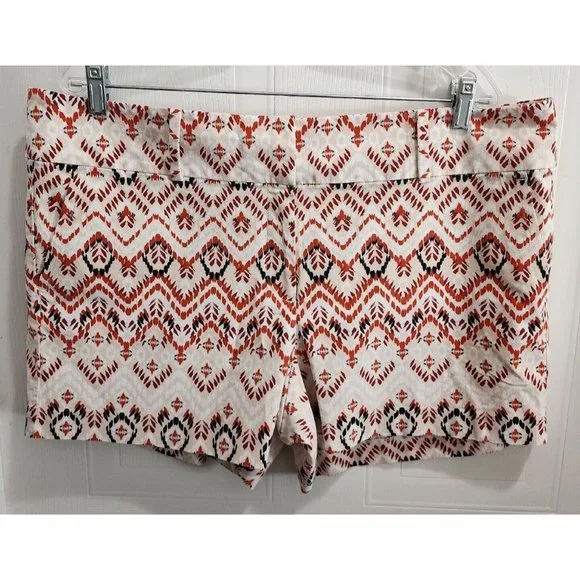 Ann‎ Taylor Women's Modern Style Shorts Pink White Geo Print Stretch Size 16