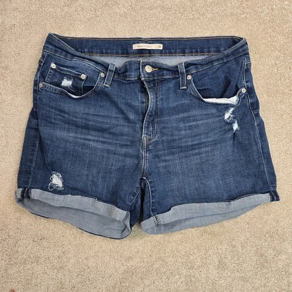 Levi's Mid Length Women's‎ Jean Shorts Size 33 Blue Cuffed Distressed