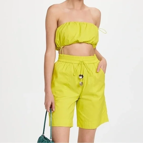 Staud- Lime Elastic Waist Jeter Short and Matching Gigi Strapless Crop Top Set