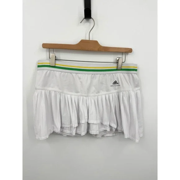 Adidas Stella McCartney Barricade Tennis Skirt Womens L 40L White Ruffle Green