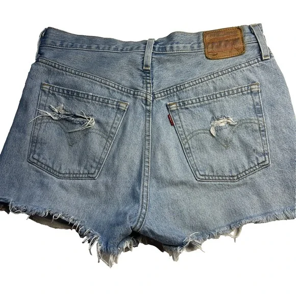 Levi's 501 Cut Off Blue Jean Shorts Women 28 High Rise Button Fly Hipster Summer
