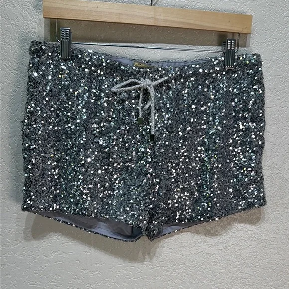 Cecico L Silver Sequin Women's Elastic‎ Tie Waist Bling Shorts
