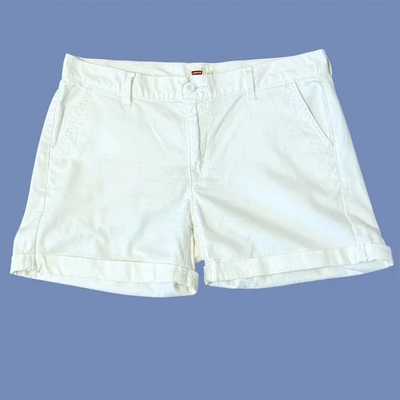 Levis‎ Womens White Chino Shorts Cuffed Mid Rise Size 31 Summer Casual