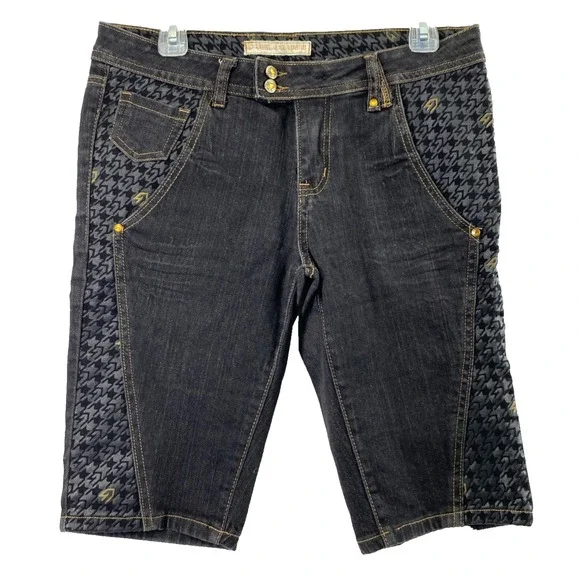 G Unit Company Denim Shorts Junior 11 Dark Wash Gold Rhinestones Flap‎ Pockets