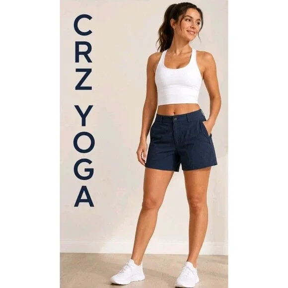 CRZ YOGA Womens L 34W  Minimalist Casual Career Zip Navy Blue Athletic Shorts