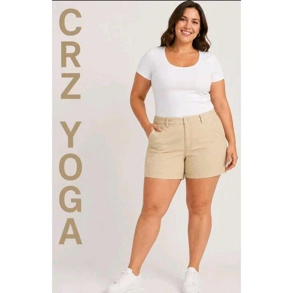 CRZ YOGA Womens 34W L Minimalist Casual Career Zipper Pockets Tan Beige Shorts