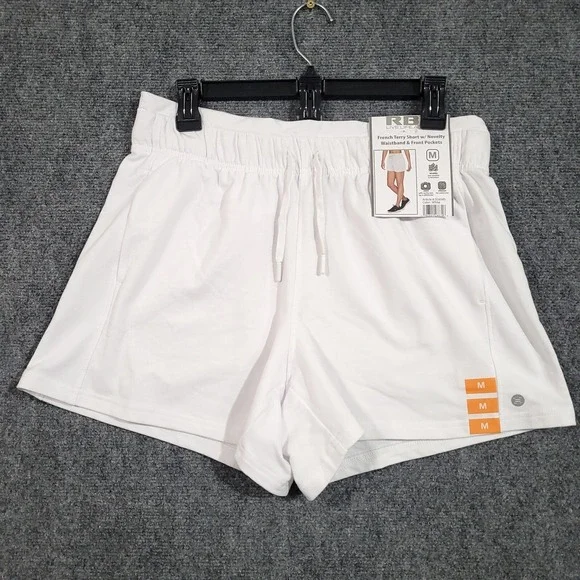 RBX French Terry Shorts Womens Medium Novelty Waistband Pockets‎ White