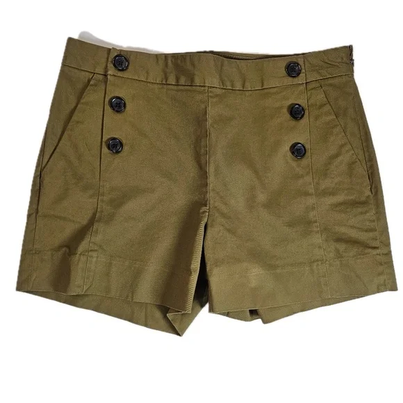 Banana Republic Womens 4 Sailor Shorts Olive Green Button Front Casual Summer‎