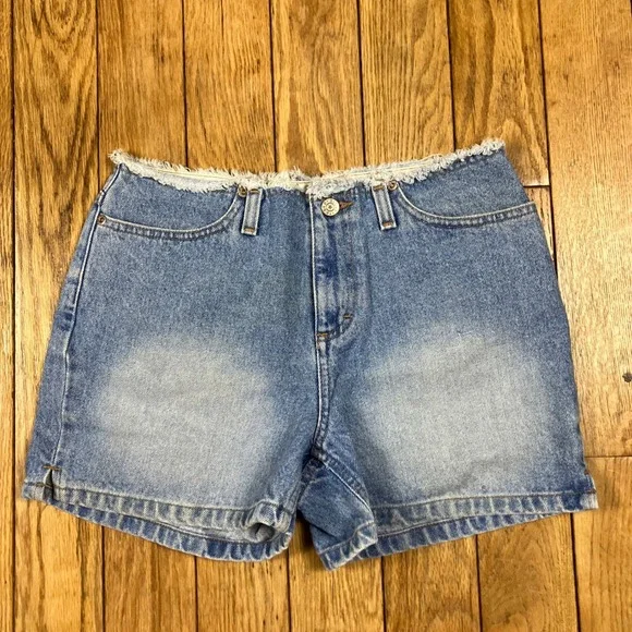 Vintage Y2K 90s Faded Glory Denim Shorts Blue Med‎ Frayed Raw Hem 100% Cotton 4
