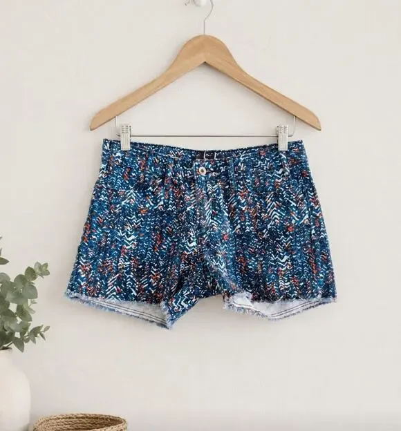 Levis Denim Shorts Blue Red White Abstract Pattern Size 6