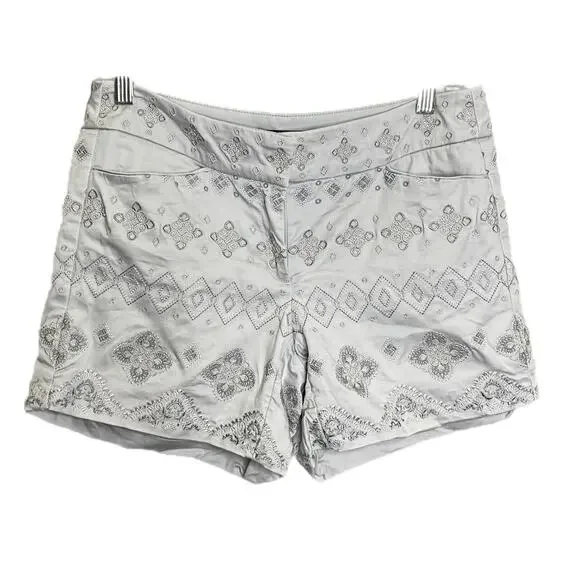 White House‎ Black Market Women's Sz 0 Shorts Chino Gray Embroidered Floral