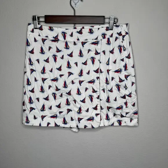 Talbots Women’s Size 6 Sailboat Print Shorts White Red Blue Nautical Cotton‎