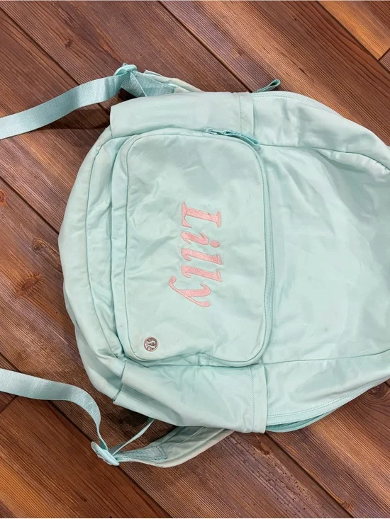 Mint Green Backpack with white Embroidery - Lululemon