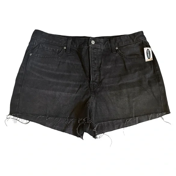 Old Navy O.G. High Rise Cutoff Jean Shorts Black Wash Size 16 NWT Distressed Hem
