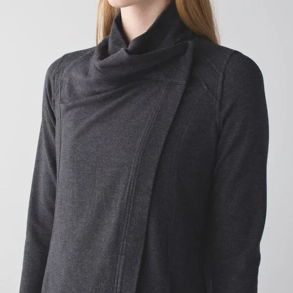 Lululemon Coast Wrap Cardigan Womens 2‎ Heather Black Jacket Button Athleisure