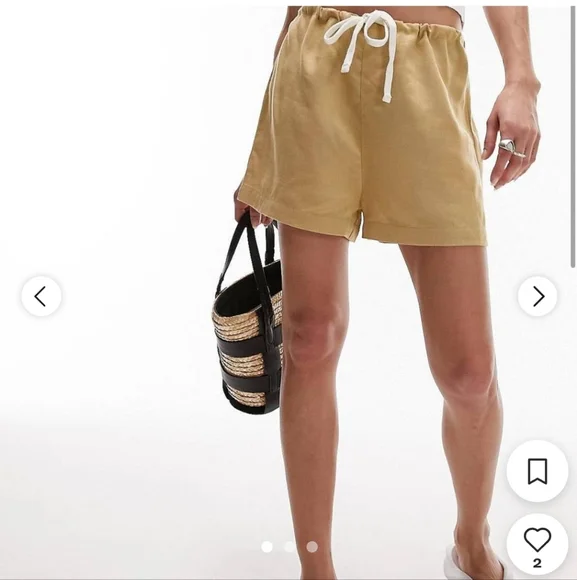 NWT Topshop high waist linen draw cord shorts in sand