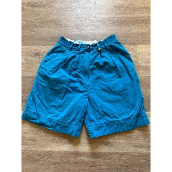 Vintage Lilly Pulitzer 90s Pleated Bermuda Shorts Teal Blue Gold Butterfly 6