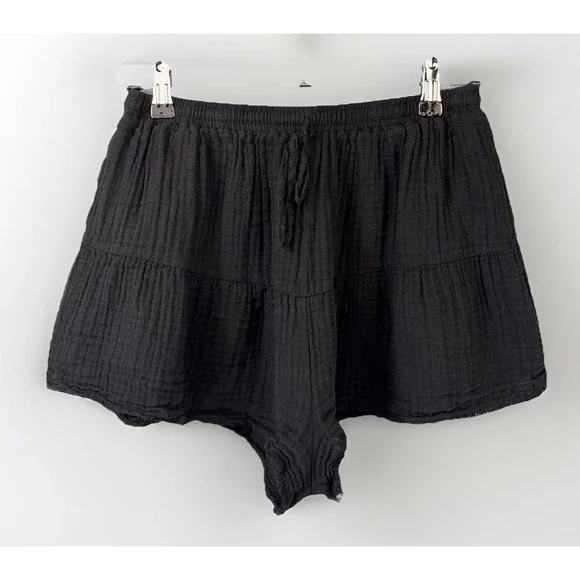 Stark‎ X Black Gauze Shorts L Lightweight Beachy Elastic Drawstring Flutter