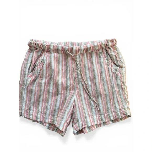 Briggs‎ Striped Linen Blend Shorts Women Medium Pink White Excellent Coastal