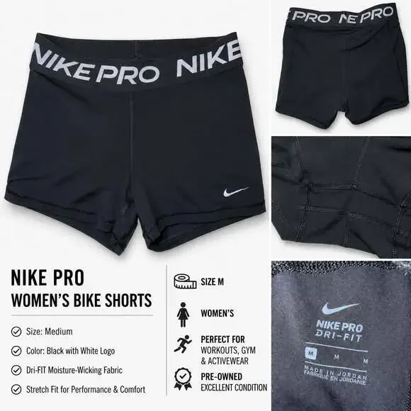 Nike Pro Women's Dri-FIT Athletic Compression Shorts Black Size Medium