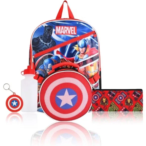 Marvel Avengers Boys Bookbag Backpack‎ Lunch Box - 5 Piece Set. | NWT