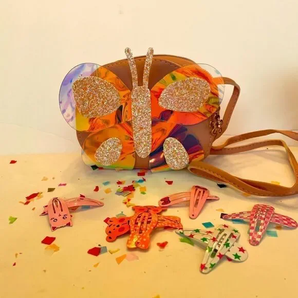 Girl’s‎ Glitter Butterfly Shaped Bag with Coordinating Hair Clips