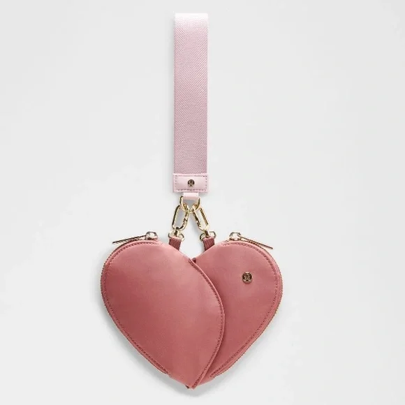 LULULEMON Dual Pouch Wristlet Heart NWT Spiced Chai‎ / Pink Haze / Gold