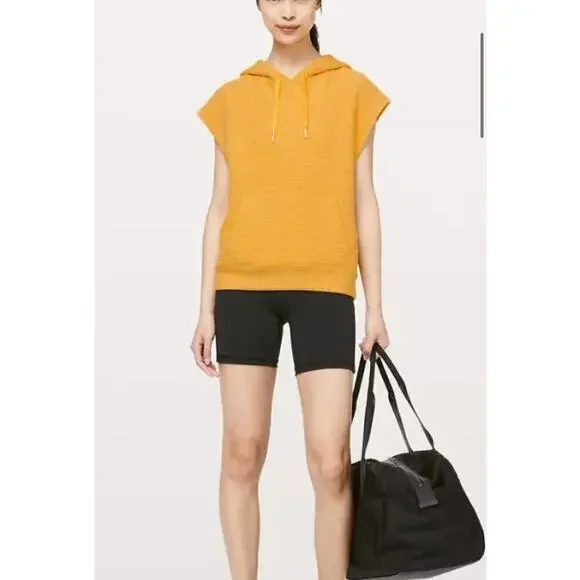 lululemon Womens Easy Going Hoodie Sleeveless Gold Hooded Size 10 Relaxed Fit
