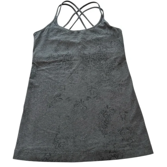 Lululemon Tank Top Logo Print Gray Cris Cross Straps Women’s Size 4