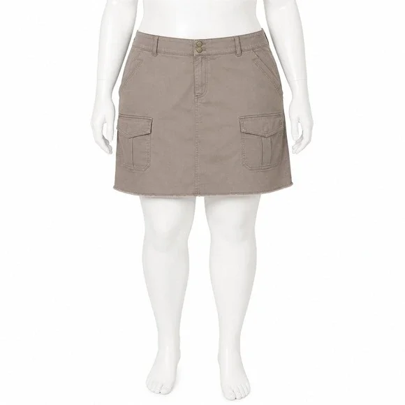 NEW Democracy Ab Solution Cargo Mini Skirt Women's Size 20W Taupe Beige Cotton