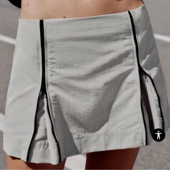 Zara Gray and Black Nylon Mini Skirt Zippers Size Small NWT