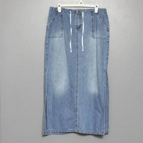 Vintage Carolina Blues 90s Y2K low rise maxi denim skirt