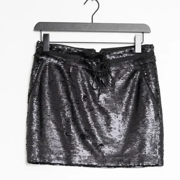 Sequin Mini Skirt with Drawstring Waist