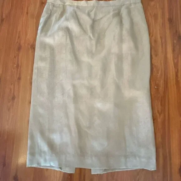 Vintage 100% silk TAUPE lined straight skirt size 16