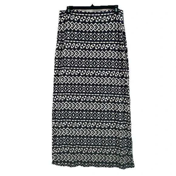 Loft Skirt Women's Small Maxi Length Navy Blue Geometric Pull‎ On Stretch 0138