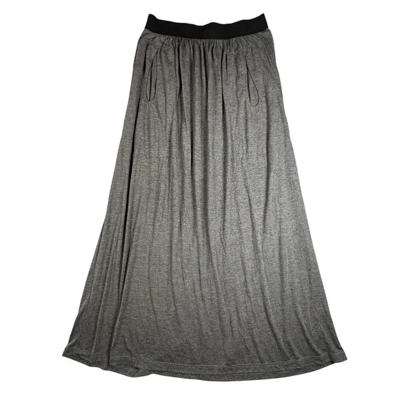 Peruvian Connection Modal Maxi Skirt Women Large Gray Knit Pockets Elastic Waist