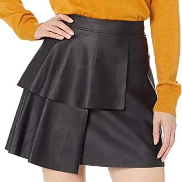 BCBG Faux Leather Paneled Skater Skirt