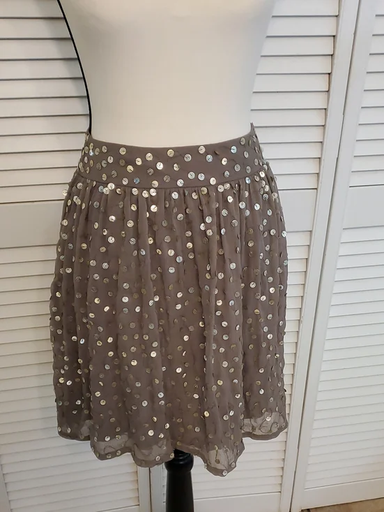 Reiss Lina Sequin Full Skirt NWT Mocha Gold Whimsical Fairy, Size 6