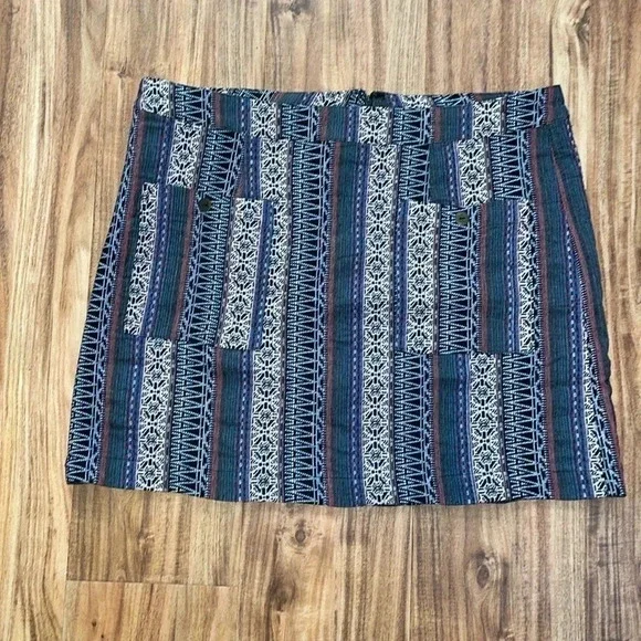 Simply Noelle womens large skirt mini boho stretch tapestry western pockets blue